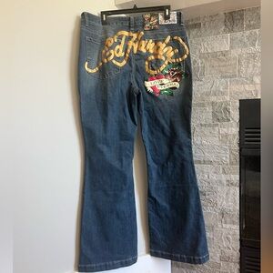 ED HARDY Love Eternal Medium Vintage Y2K Flare Jeans Size 34 NWT